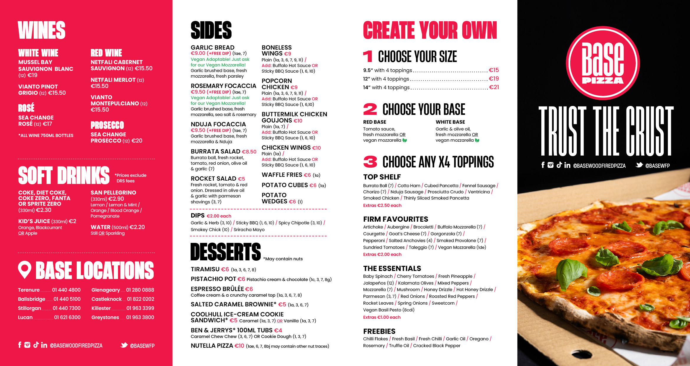 Base Pizza menu part 1
